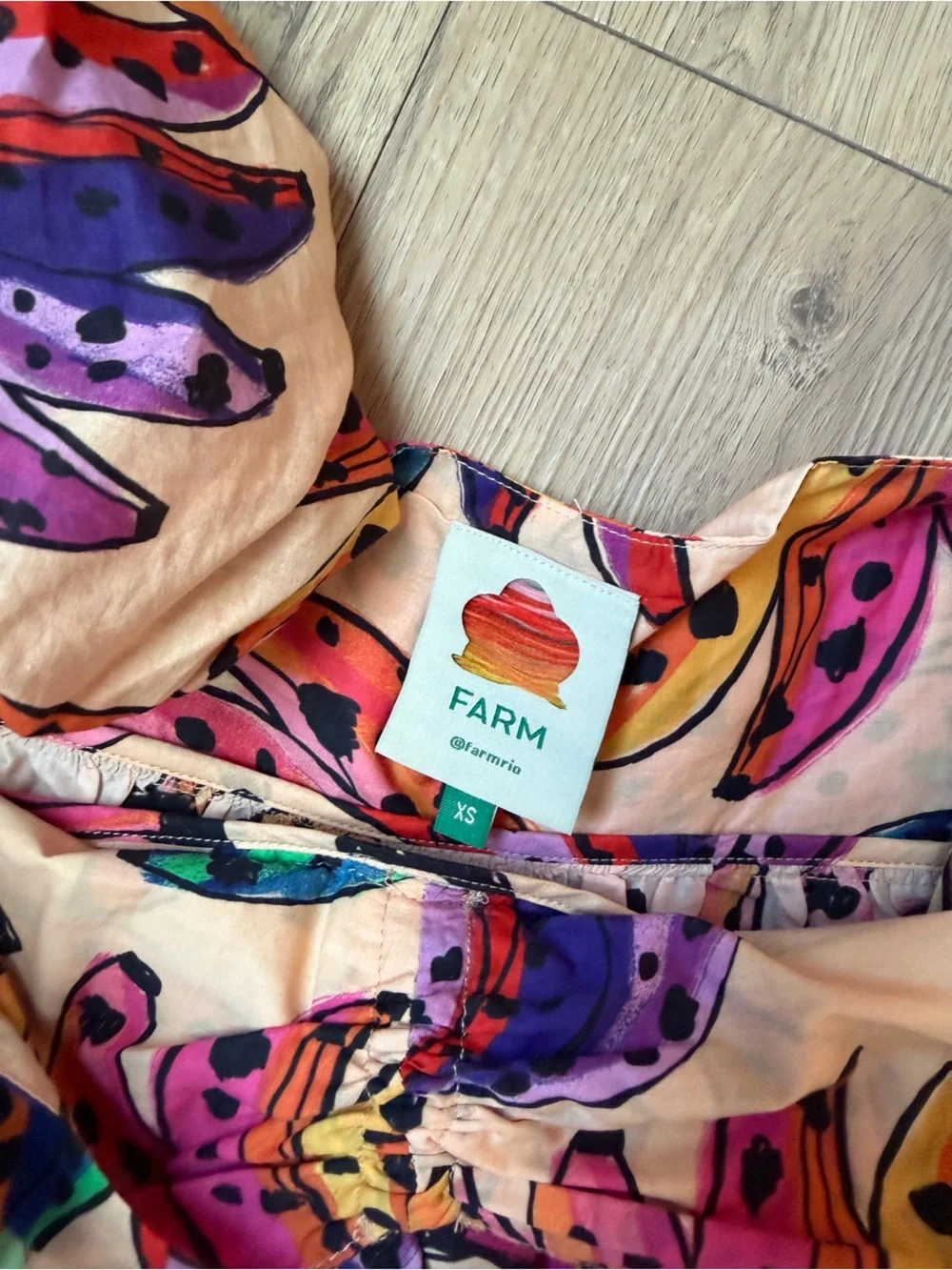 FARM Rio Multicolor Banana Print Puff-Sleeve Top